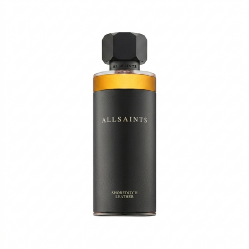 AllSaints perfume bottle with black and gold design on a white background