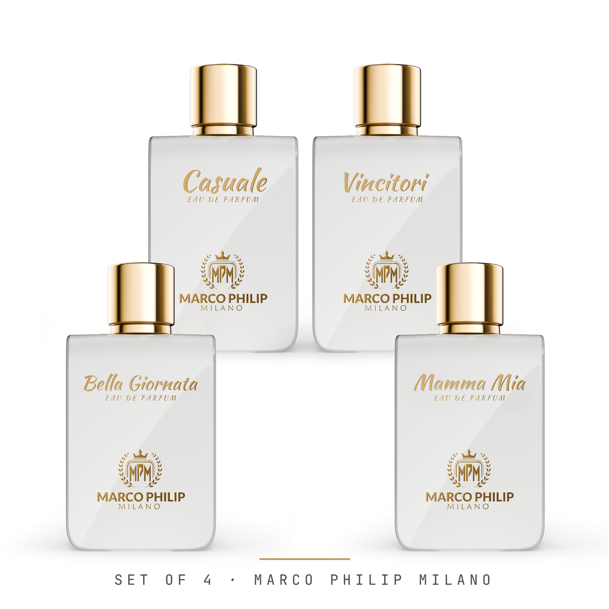 Bundle Set Marco Philip Milano, try Casuale, Bella Giornata, Mamma Mia and Vincitori. get 4 decants. pre order for Possibile