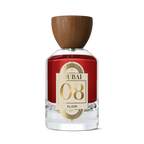 Niche Dubai 08 Elixir perfume bottle with a wooden cap and gold label on a white background