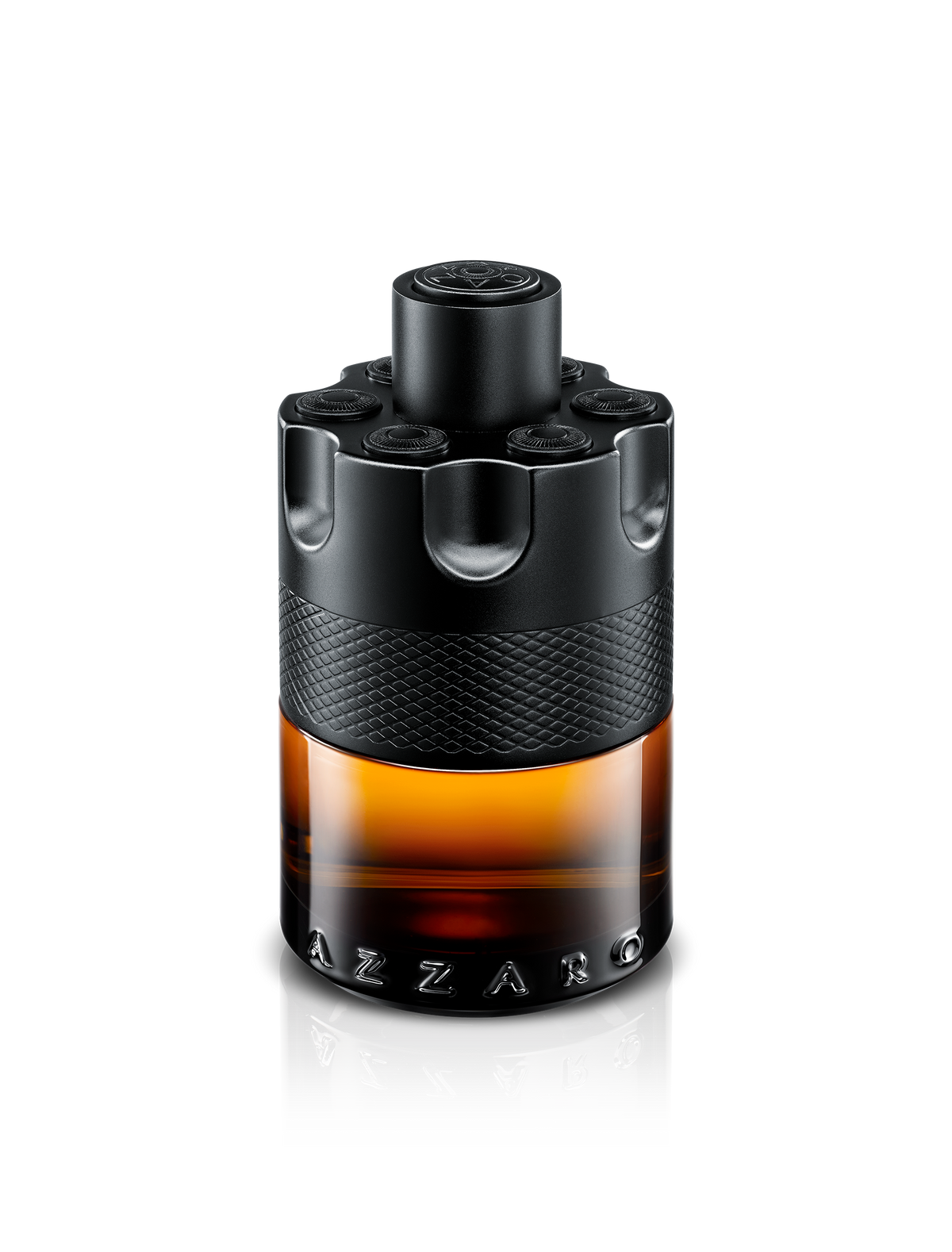 Azzaro The Most Wanted Parfum black and amber fragrance bottle, front view